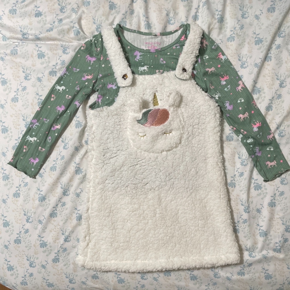 NWOT Large(6X) Children’s unicorn shirt & fluffy overall style dress